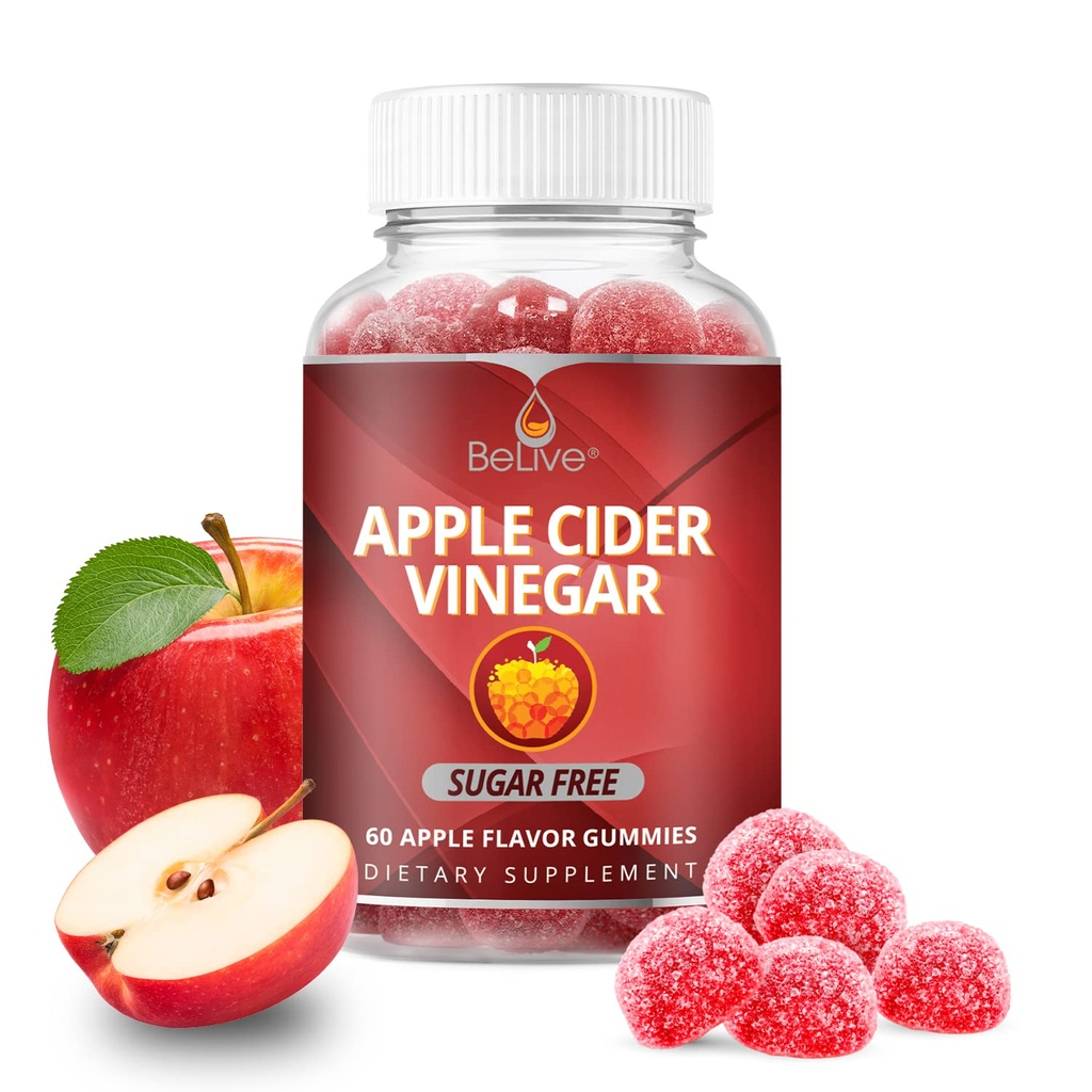 BeLive Jabłko Cydr Gummie ocet - ACV Gummie Bez cukru I Detox & Cleanse Digestive Health I Alternatywa do kapsułek, Wegan, Keto Friendly, Non-GMO, Gluten Free 124; 60 Ct