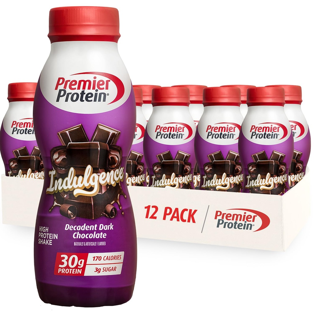 Premier Protein Indulgence Protein Shake, 30g Protein, 3g Sugar, Dekadent Dark Chocolate, 11.5 fl oz, Opakowanie po 12