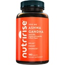 NutriRise Organic Ashwagandha Kapsułki korzeniowe z Black Pepper 1950mg, Natural Stress & Mood, Tyroid & Immune Supplement, Pomoc snu, Clarity, Focus & Energy, Gluten Free, 180 Count