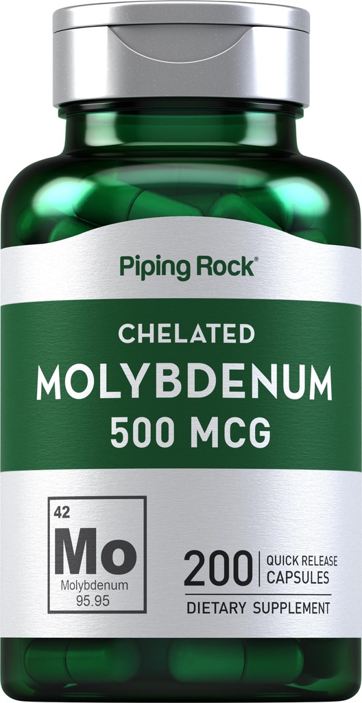 Piping Rock Molibden Supplement Supplement 124; 500 μg 124; 200 kapsułki 124; Chelated Molibden Amino Acid 124; Non-GMO, Gluten Free