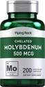 Piping Rock Molibden Supplement Supplement 124; 500 μg 124; 200 kapsułki 124; Chelated Molibden Amino Acid 124; Non-GMO, Gluten Free
