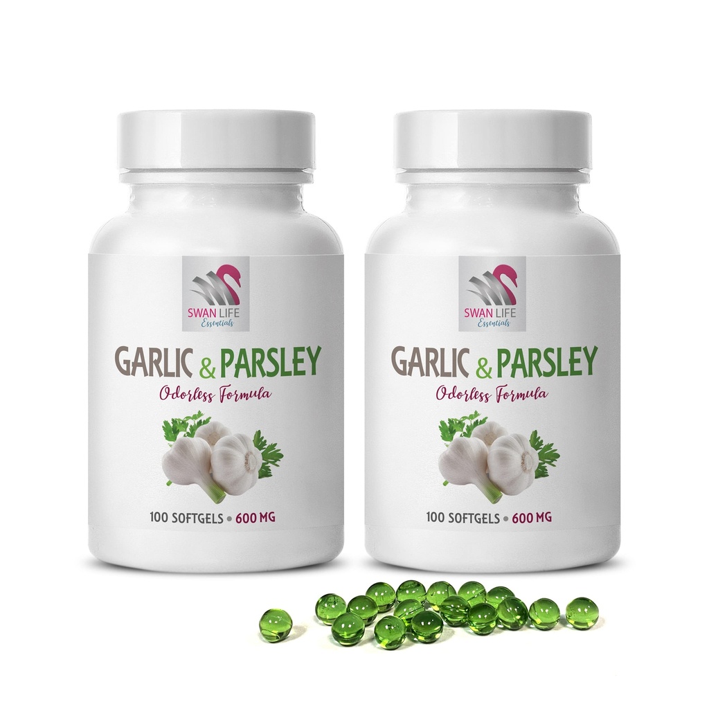 Suplementy czosnku - GARLIC I PARSLEY ODORLESS FORMULA - witaminy dla zdrowia kości dla kobiet, allicyna czosnku, allicyna, suplementy czosnku, pietruszka czosnkowa, kapsułki pietruszki, czosnek bezwonny - 2B 200 Czapki