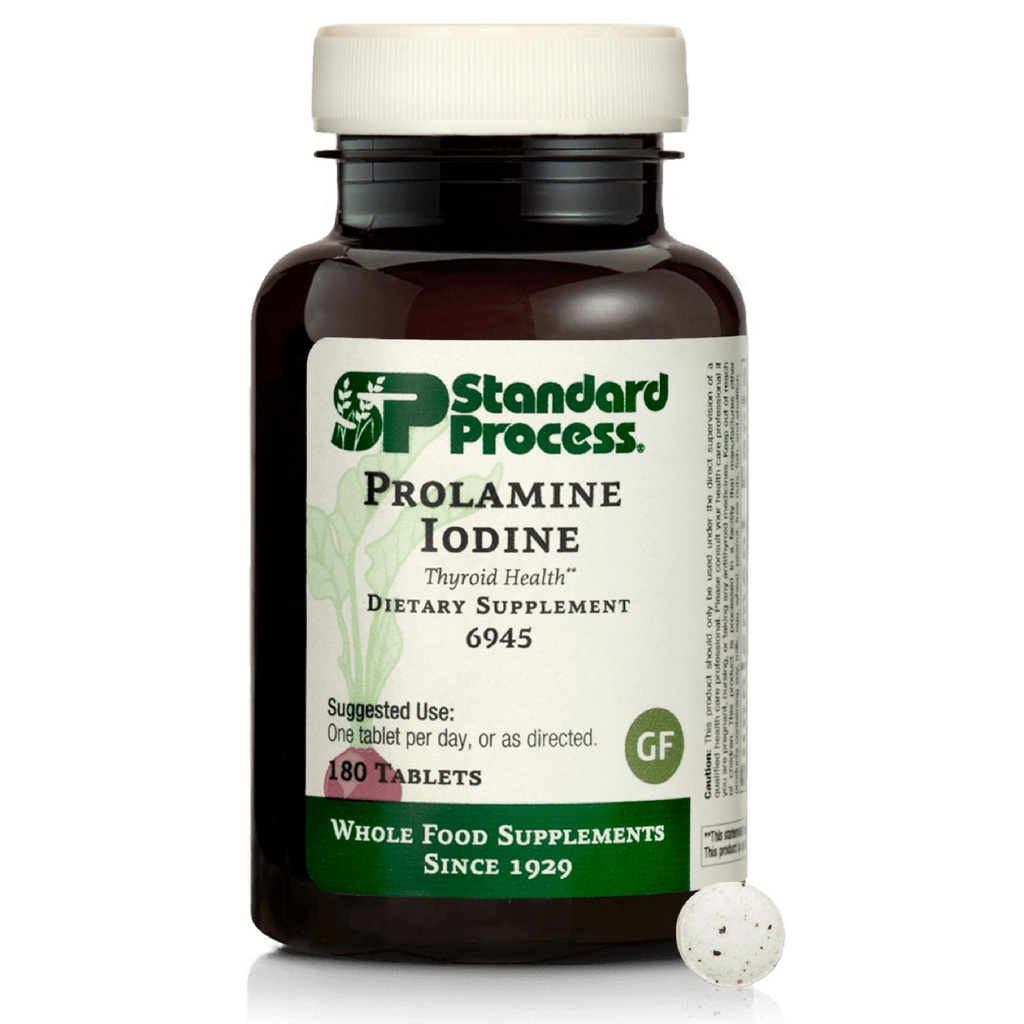 Standard Process Prolamine Jod Thyroid Health Supplement - Vegan, Gluten- Free, Non-Dairy, & Non-Soy - Podstawowe wsparcie endokrynologiczne - 180 Tabletki