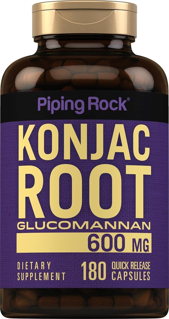 Piping Rock Glucomannan Kapsułki 600mg XI124; 180 tabletek XI124; Konjac Korzeń Fiber suplement XI124; Non-GMO, Gluten Free