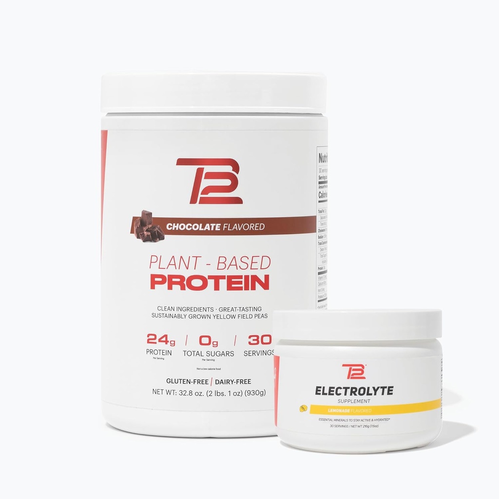 TB12 Plant Based Strength & Hydration Bundle (Czekoladowy Protein Powder & Lemonade Electrolytes), Wsparcie Odzysk mięśni i Nawodnienie, Bezmleczny, Non-GMO, Soy- Free