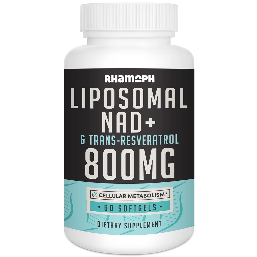 Liposomal NAD + 800 mg z trans- resweratrol 300 mg, Max Absorpcja, rzeczywisty NAD + Suplement wzmacniający zdrowe starzenie, energia komórkowa, naprawa DNA, długowieczność - 60 Softgels