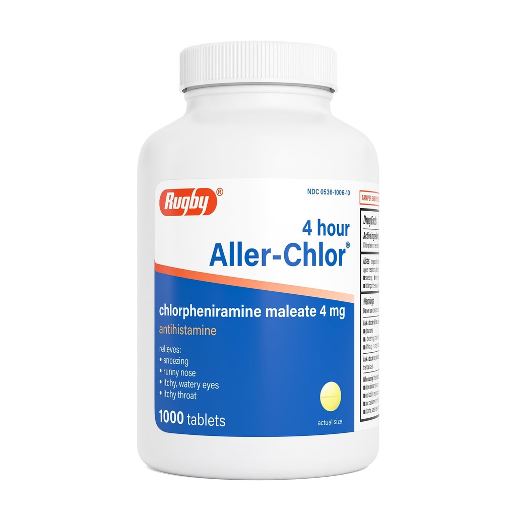 Rugby 4-godzinny aller- chlor - maleinian chlorfeniraminy 4 mg - antyhistamina - 1000 tabletek (1 opakowanie)