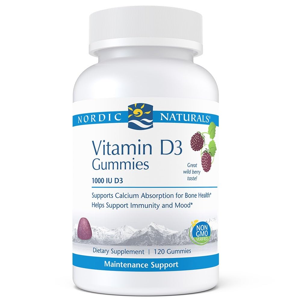 Nordic Naturals Pro witaminy D3 Gummies, Wild Berry - 120 Gummies - 1000 IU Witamina D3 - Wielki smak - zdrowe kości, nastroj i system immunologiczny Funkcje - Non-GMO - 120 Służenie
