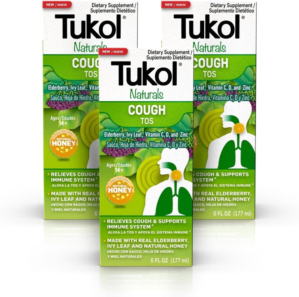 TUKOL Naturals Elderberry Syrop z witaminą C, D, i cynku, Suplement wsparcia immunologicznego z naturalnym miodem dla dorosłych i nastolatek, Ziołowy Elderberry Boost dla odporności i wsparcia przeciwutleniacza, 6oz, Opakowanie z 3