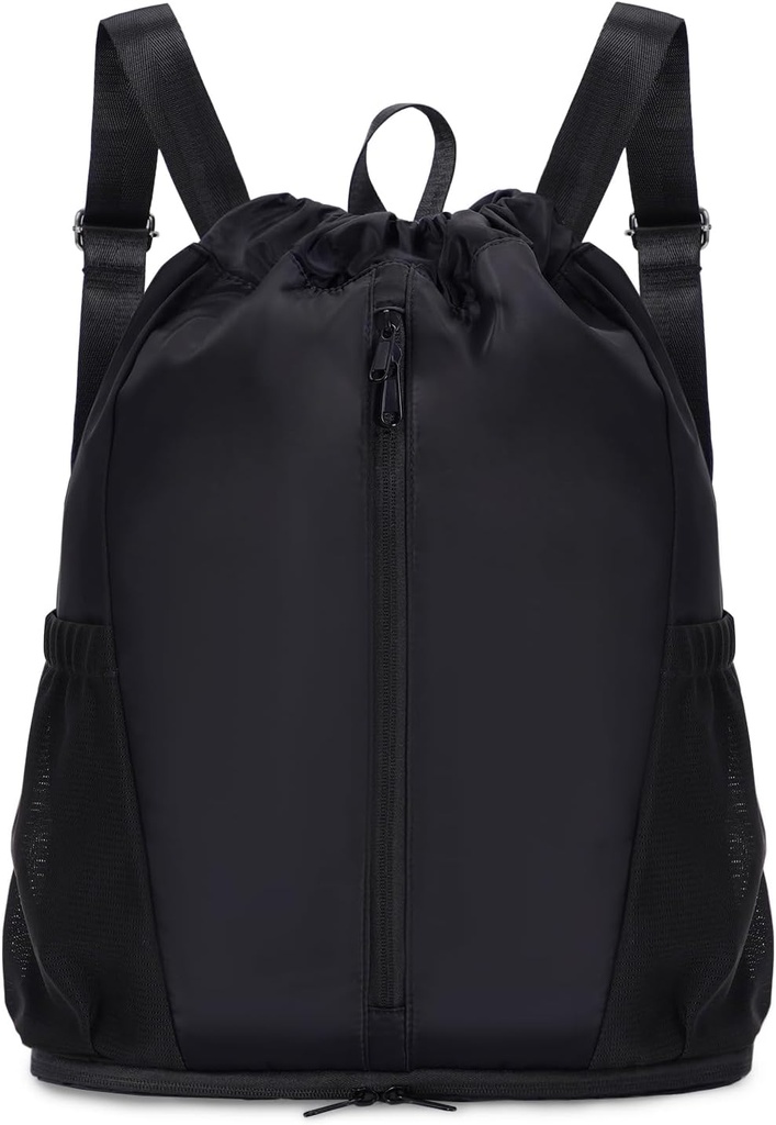 sportowy Drawstring Backpack Sports Gym Bag z obuwiem Kompleks, String Backpack Cinch dla kobiet, Water- Resistant Drawstring Bag for Workout Travel, Lekki, Czarny, Patent Oczekiwanie