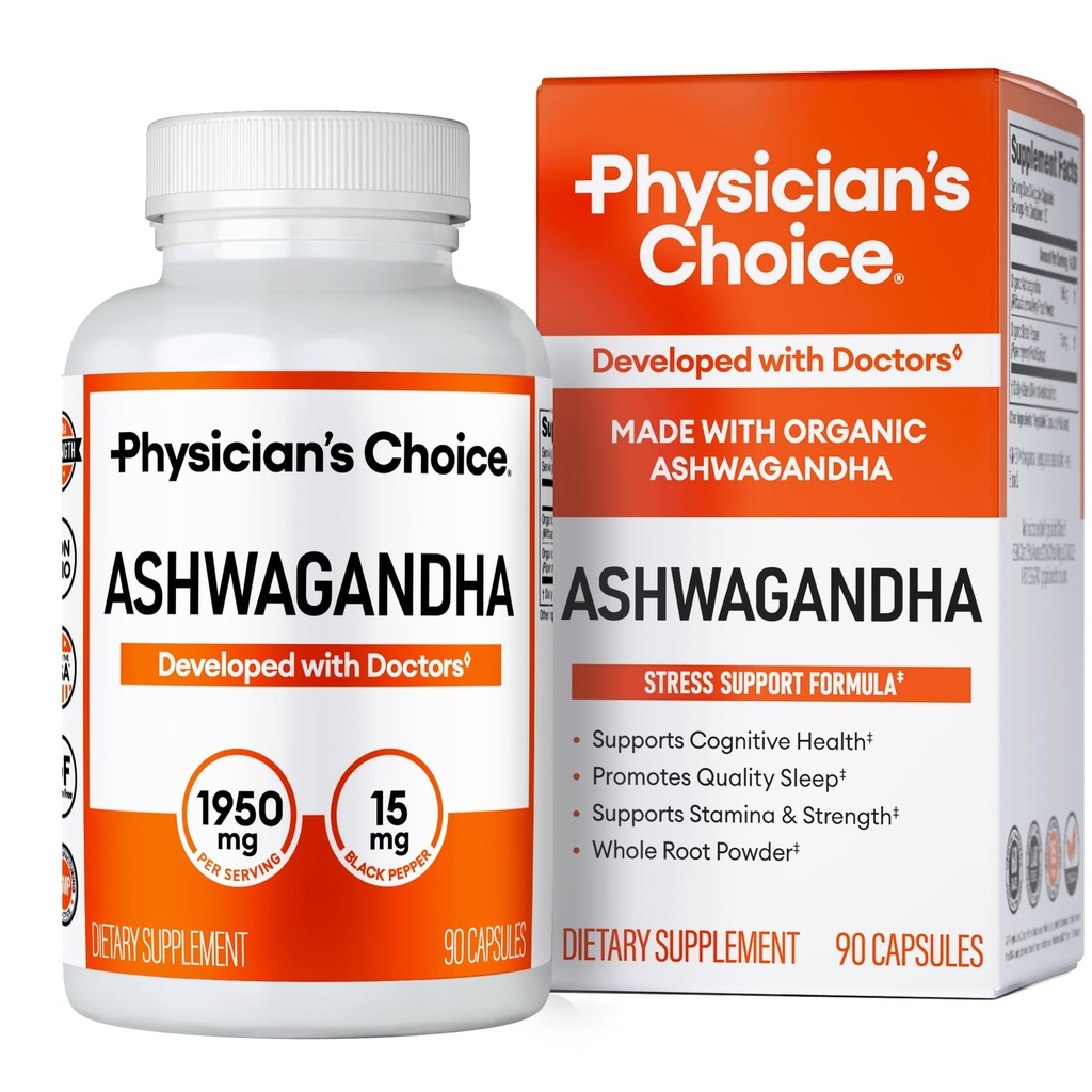 CHOICE AAshwagandha suplement - 1950mg Biodostępnego Organicznego proszku Aszwagandha - ekstrakt z czarnego pieprzu, wsparcie stresowe, suplement do wsparcia nastroju, 90 Veggie Ashwagandha kapsułki
