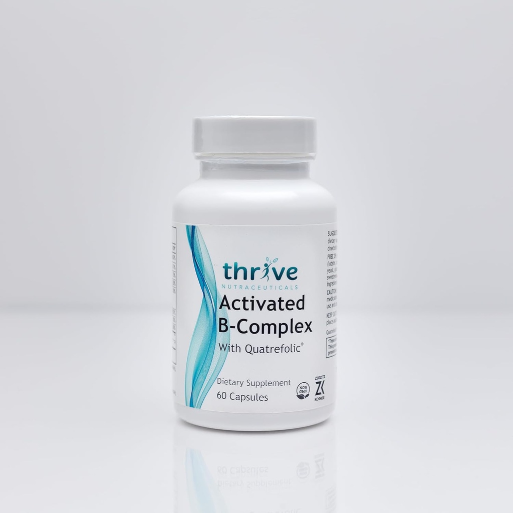 Thrive Nutraceuticals Activated B-Complex with Quatrefolic - 60 Non-GMO Capsules - Kosher Dietary Supplement for Optimal Health - Free of Yeast & Gluten, Supports Energy & Cognitive Function