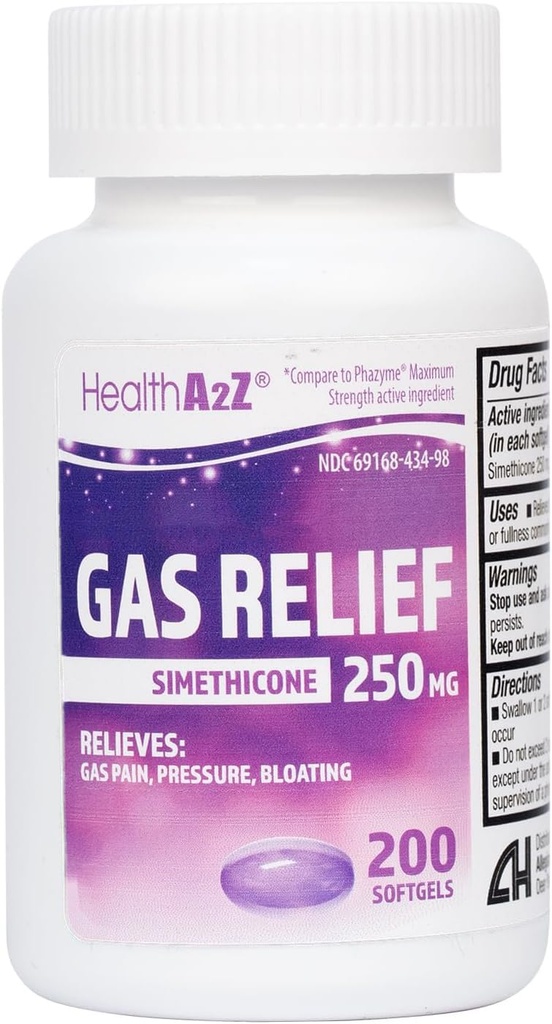 HealthA2Z ® Gas Relief Simeticone 250mg Simeticone 124; Fast Gas Relief Simeticone 124; Relief Gas Relief Simeticone 124; Relief Gas Relief Simeticone 124; Relief Gas Relief 124; Relieve Symps Natural (200 Softgels (Opakowanie 1)))