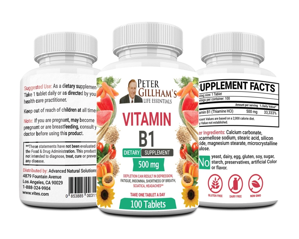 Peter 's Choice B1 Tablets Dietary Supplement (B1 500mg, 100 Tablets)