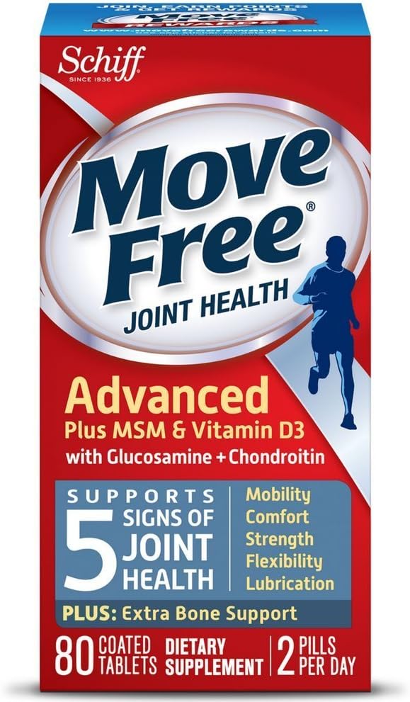 Poruszaj Free Advanced Plus MSM i witaminę D3, 80 tabletek - Joint Health Supplement with Glucozamine and Chondroitin (opakowanie po 4)