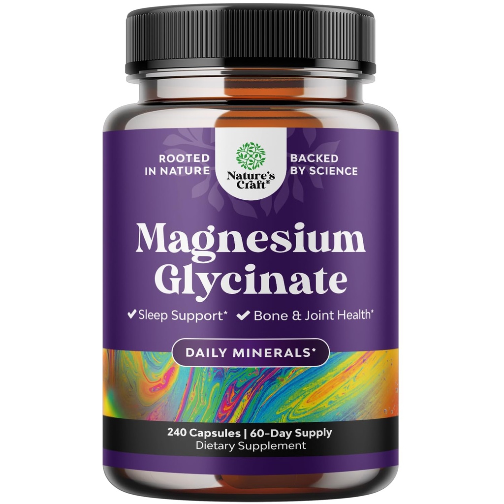 Pure Magnezu Glycinate Supplement 400mg Per Serving - Wegan Wysoka Absorpcja Kapsułki chelatowane magnezu dla kobiet i mężczyzn z Elemental 400mg for Mood Sleep and Relaxation Support - 240 Count