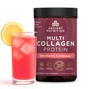 Ancient Nutrition Collagen Peptydes Proszek, Multi Collagen Białko, Kobiety i Mężczyźni, Witamina C, Probiotyki, Zhydrolizowane Kolagen, Wspomaga Skóra, Łączniki, Gut Zdrowie, Lemoniada truskawkowa, 24 Służenie