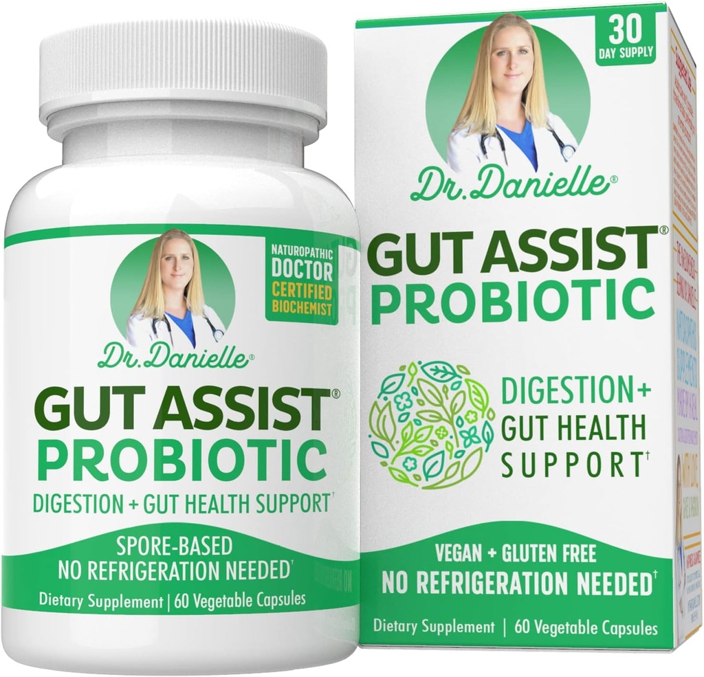 Gut Assist Probiotic - Probiotyki dla kobiet i mężczyzn, Dorośli przez Dr. Danielle - Reserf Stable Probiotic Supplement - Bez potrzeby chłodzenia - Bacillus - 60 Kapsułki