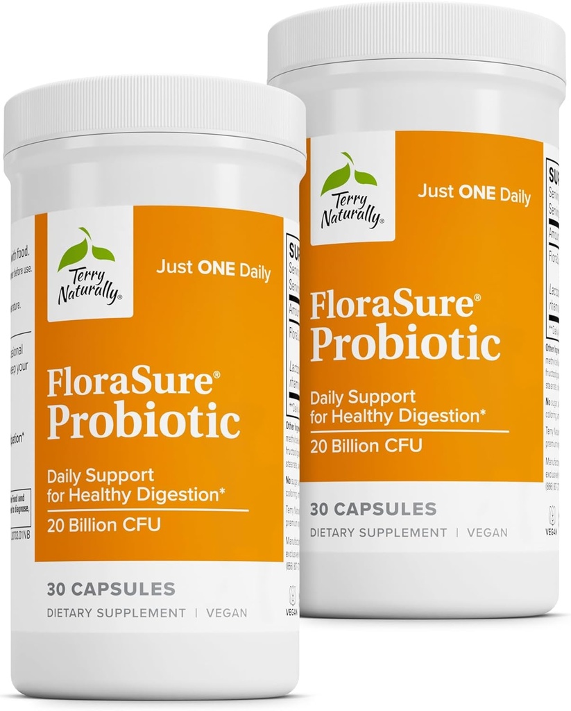 Terry Natural FloraSure Probiotic - Suplement do diety do pomocy przeciwko sporadyczne Bloating & Support Gas Relief - Gut Health Support z Bifidobacterium Bifidum - 30 kapsułki (Opakowanie 2)