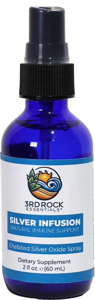 3rd Rock Essentials Reg. 124; Silver Infusion 150 PPM Chelated Silver Oxide Spray Dietetyczny suplement diety 124; All Natural Liquid Silver Spray Immune Supplement Support Supplement; All Natural Personal Care (2 oz.).