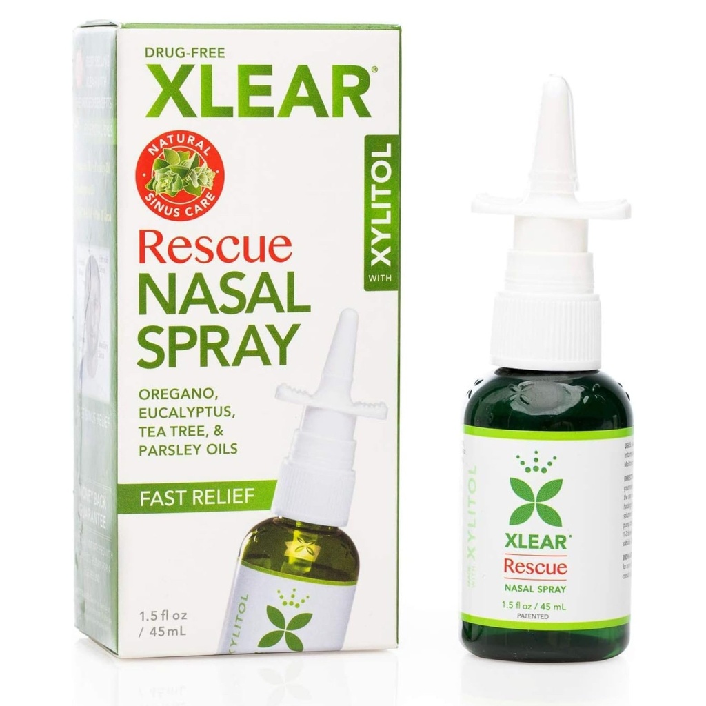 Xlear Rescue Natural Nasal Spray z Xylitol, Oregano i Tea Tree, 1,5 fl oz (Opakowanie po 1)