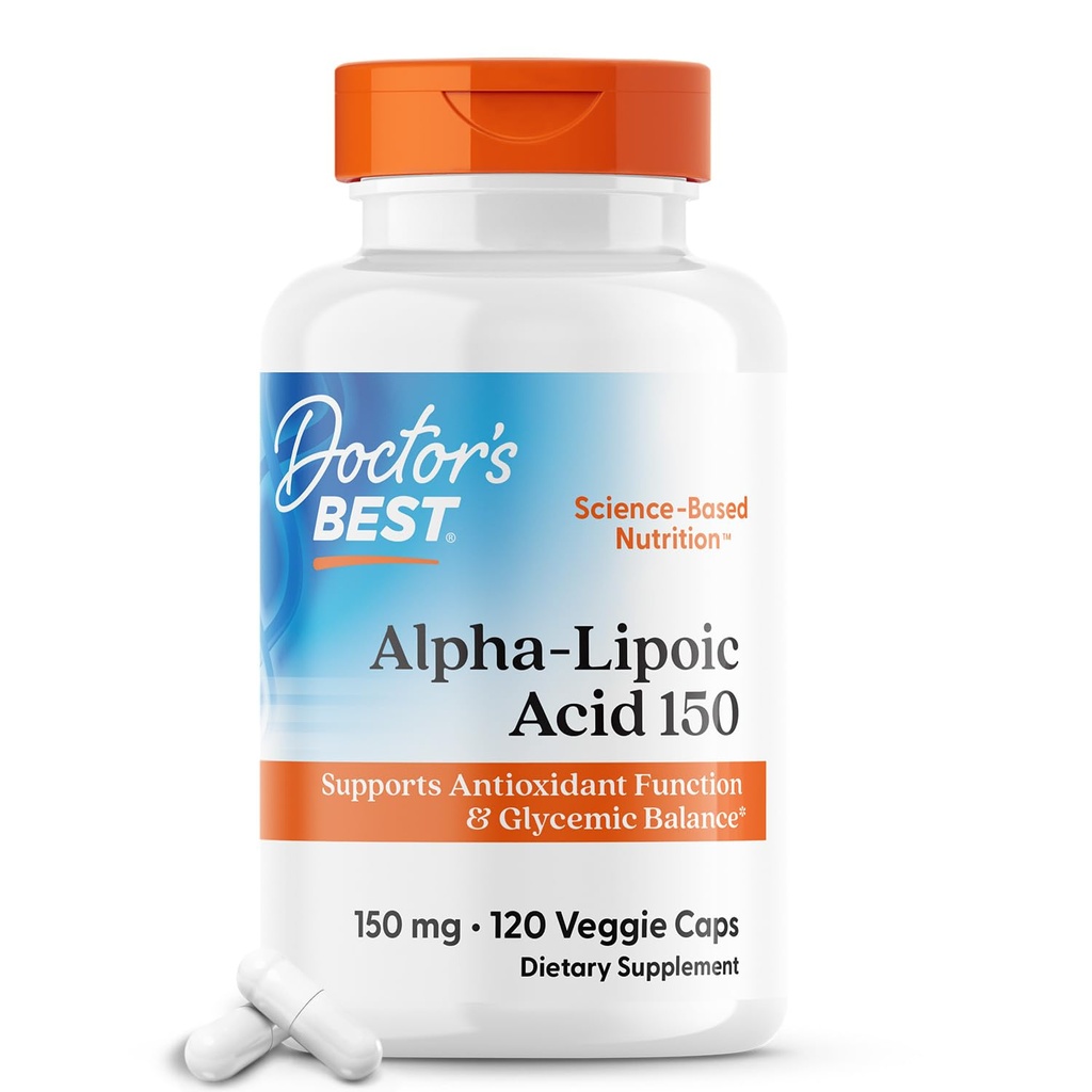 Najlepszy kwas alfa- lipoinowy lekarza 150, pomaga wspierać metabolizm glukozy i regenerate przeciwutleniacze * Non-GMO, Gluten Free, Wegan, Soy Free, 150mg, 120 Veggie Caps