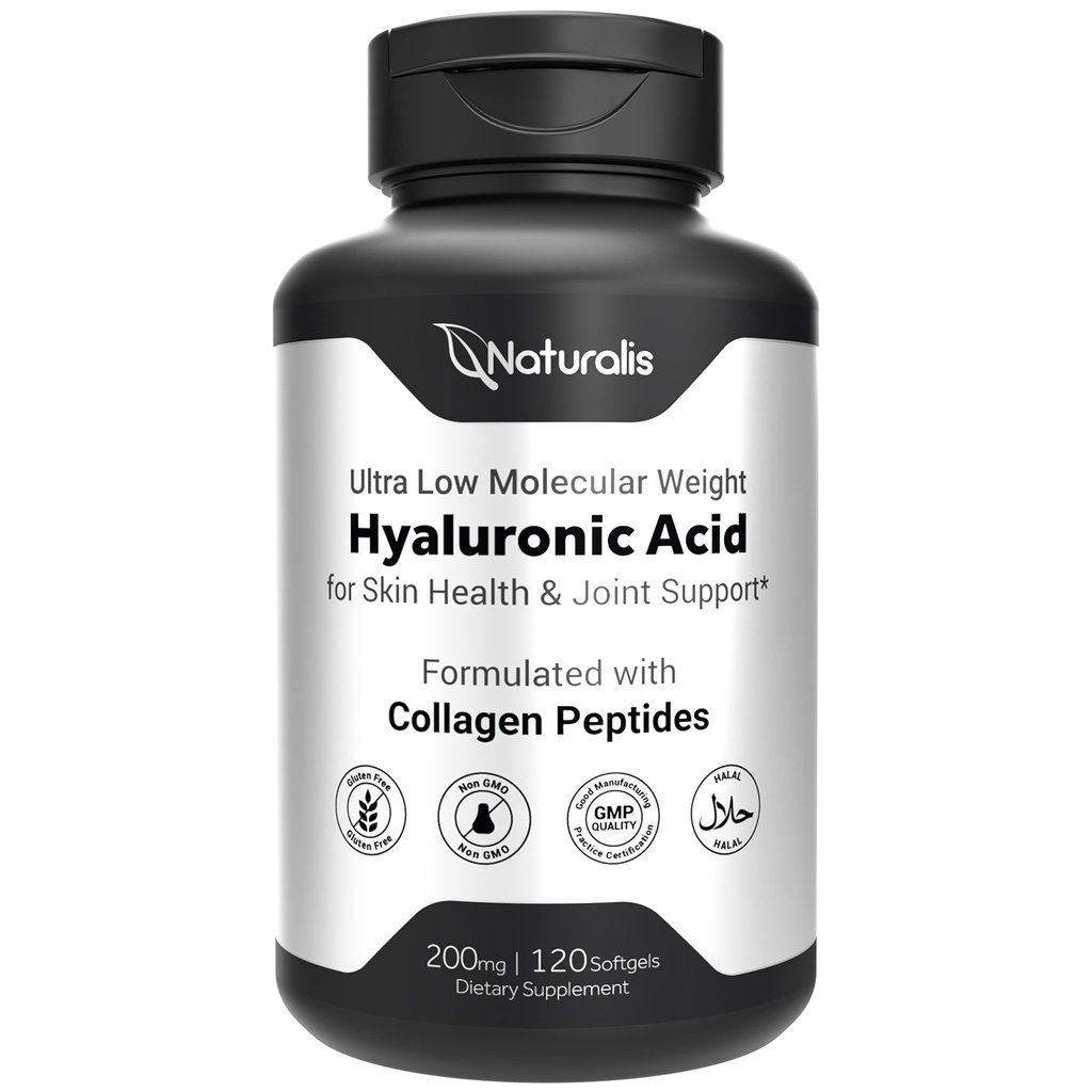 Naturalis kwas hialuronowy 200mg, 10x Lepsza absorpcja Ultra Niska masa cząsteczkowa z Collagen, Biotin, Selenium i Witamina E Bis124; Włosy, Skóra, Nails & Joint Supplements