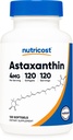 Nutricost Astaksantyna 4 mg, Gluten Free i Non-GMO, 120 Softgels (4 miesięczne dostawy)