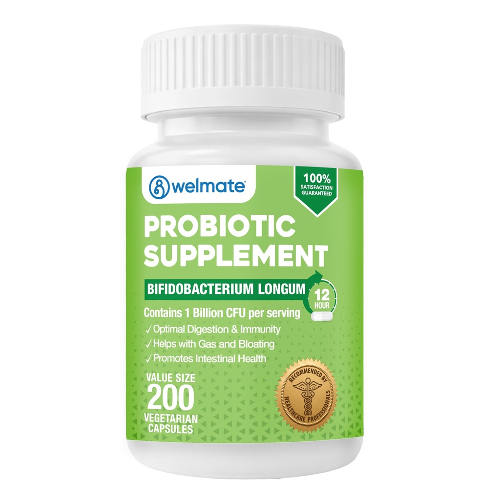 WELMATE Bifidobacterium - Suplement Probiotyczny - Pomaga Gut Health - Wsparcie immunologiczne - Enzymy pokarmowe - Gluten Free - Wegan - Mężczyźni i kobiety Probiotyk - Rozmiar wartości - 200 Liczba