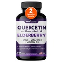 Gade Nutrition Quercetin z Bromelain & Elderberry Breath 124; Quercetin z Witaminą C i Cynk Breath 124; Cynk Quercetin 500mg z Witaminą D3 Breath 124; Codzienny suplement wsparcia immunologicznego - 2 miesiące dostaw