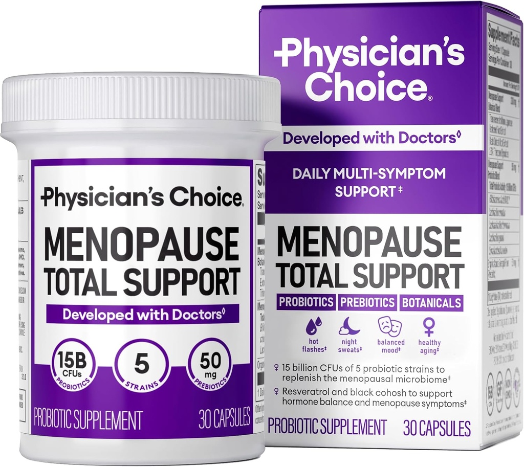 Menopauza choice lekarza suplement probiotyczny dla kobiet - Wspiera równowagę hormonalną, gorące błyski, nocne poty, zarządzanie wagą, wzdęcia i gut zdrowia - z czarnym Cohosh, Resveratrol + - 30ct