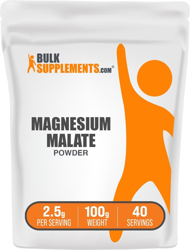BulkSupplements.com Magnezu Malate Powder - Magnezu Suplementy, Wysoka Biodostępność - Unflavored & Gluten Free, 2,5g na Serving, 100g (3.5 oz) (Opakowanie po 1)