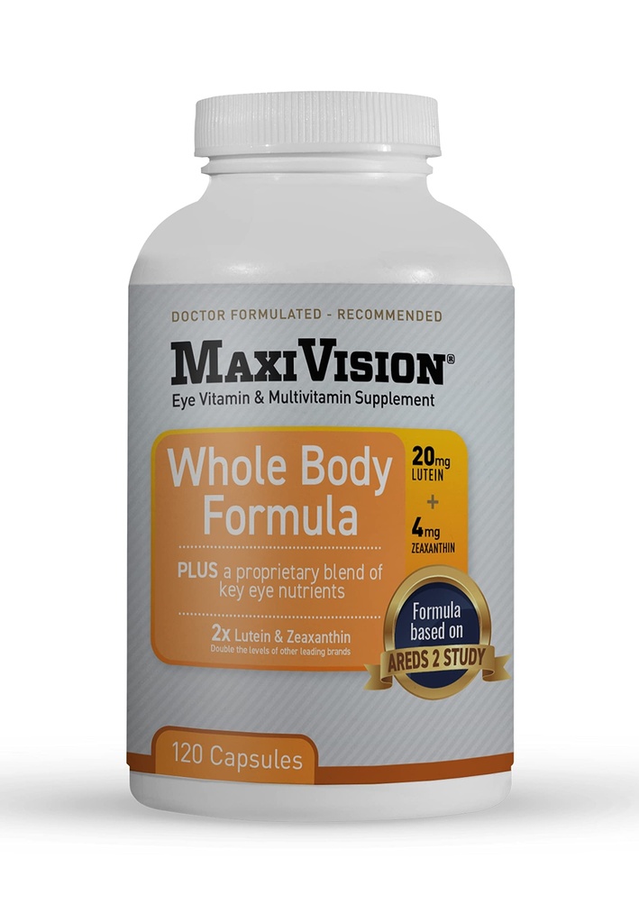 MaxiVision ® AREDS 2 Formuła całego ciała - AREDS 2 Witaminy oka w / Luteina i Zeaksantyna - dla wsparcia plamki żółtej - Suplementy do tętna oka - 120 Kapsułki liczyć, 1 butelka