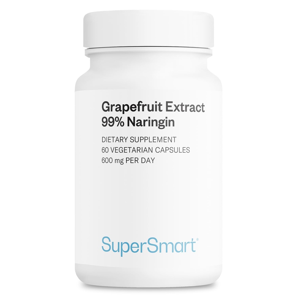 Supersmart - ekstrakt grejpfrutowy 600mg na dzień (99% Naringin) - suplement GSE o dużej mocy 124; niemodyfikowany genetycznie i wolny od glutenu - 60 Kapsułek wegetariańskich