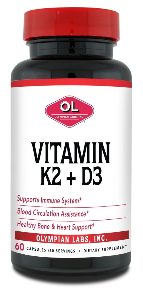 Olympian Labs Witamina K2 + D3, 60 Służenia, Wspomaga system immunologiczny, Wsparcie kości i serca, 60 Kapsułki wegańskie