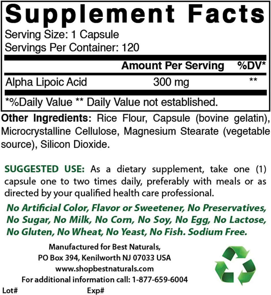 Najlepsi przyrodnicy Alpha Lipoic Acid 300 mg & Magnezu Glicynian 425 mg