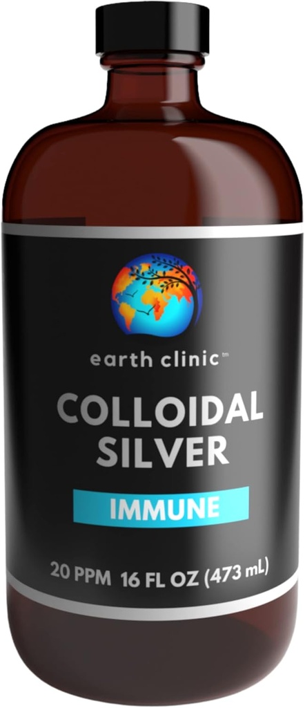 Earth Clinic ® Colloidal Silver 20 PPM, 16oz (473ml), Wielka butelka szklana Amber - Wsparcie immunologiczne