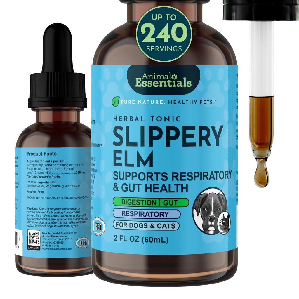 Esentials zwierząt Śliski Elm - Wyciąg ziołowy dla psów i kotów, Promotes zdrowej trawienia, funkcji jelita, Certified Organic Herbs, Wszystkie naturalne, Zdrowie układu oddechowego, Formuła płynna - 2 Fl Oz