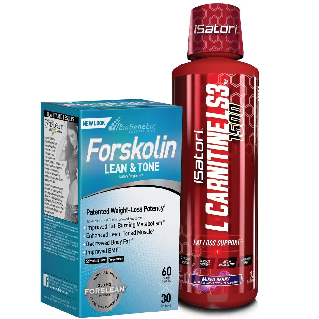 iSatori L- Carnitine LS3 Mieszane Berry 1500mg (32 Służenia) & BioGenetic Labs Forskolin Lean & Tone