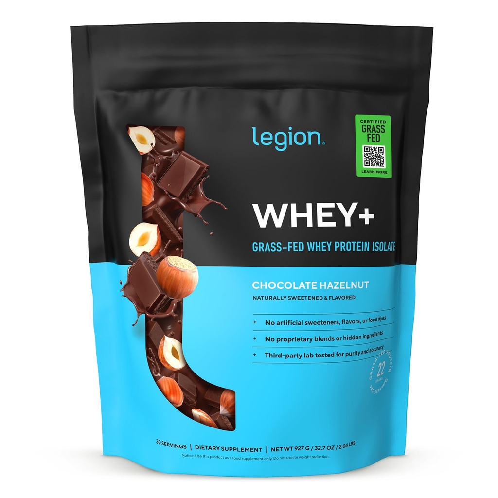 LEGION Serwatka + Izolat z serwatki z krów karmionych trawą - Izolat z białka serwatki w proszku niskokaloryczne, niemodyfikowane genetycznie, wolne od cukru, laktoza i gluten, wszystkie naturalne białka w proszku dla mężczyzn i kobiet, 30 Służenie