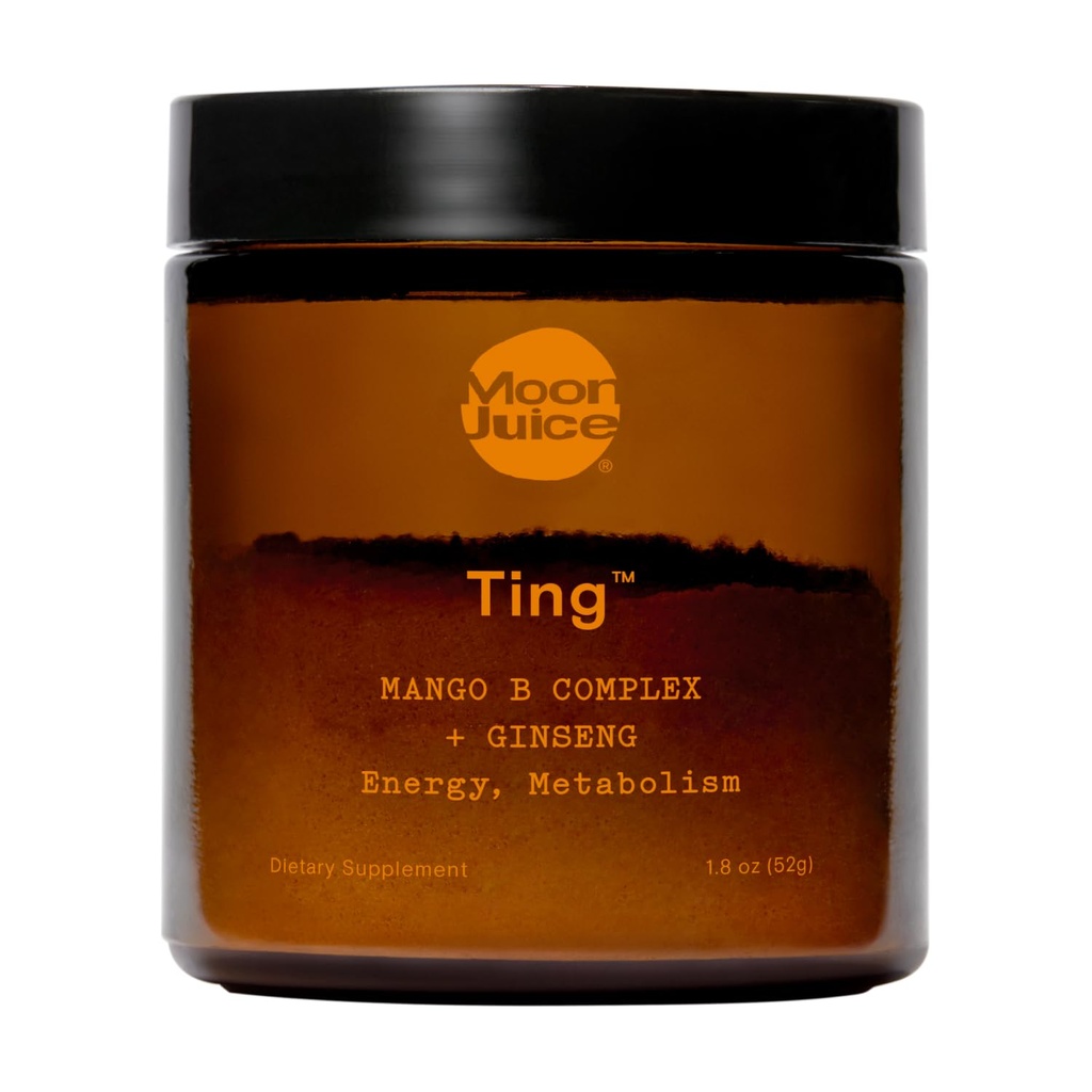 Sok księżycowy - Ting Mango Witamina B Complex + Suplement Ginseng - Jar (25 Sług) - Bezkofeinowa Energia, Metabolizm i nastroje - Organic Tulsi & Guava - 3. strona Tested - Vegan & Non GMO - 1.7oz