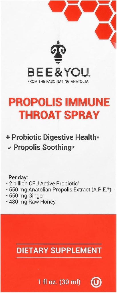 Pszczoła i Ty Propolis i Probiotyczne Spray Gardło z Ginger, Wsparcie immunologiczne, Zdrowie trawienne, Przeciwutleniacze, Keto, Paleo, Gluten- Free, 1 Fl oz
