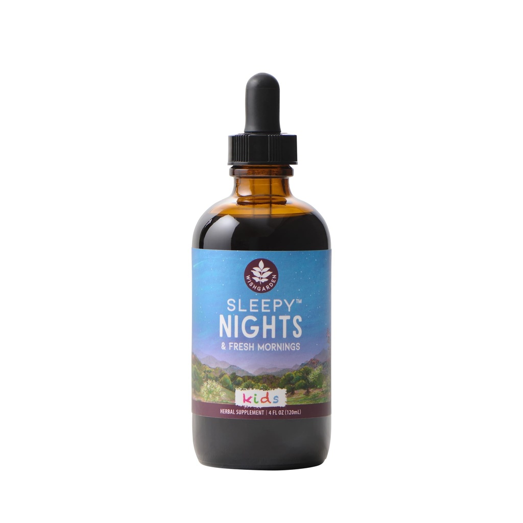 WishGarden Herbs Sleepy Nights dla dzieci - All- Natural Herbal Seep Aid Tincture Bez melatoniny, Organic Seep Supplement with Passionflower & Scullcap, Wspiera bezpieczne i Resteful Deep Sleep, 4oz