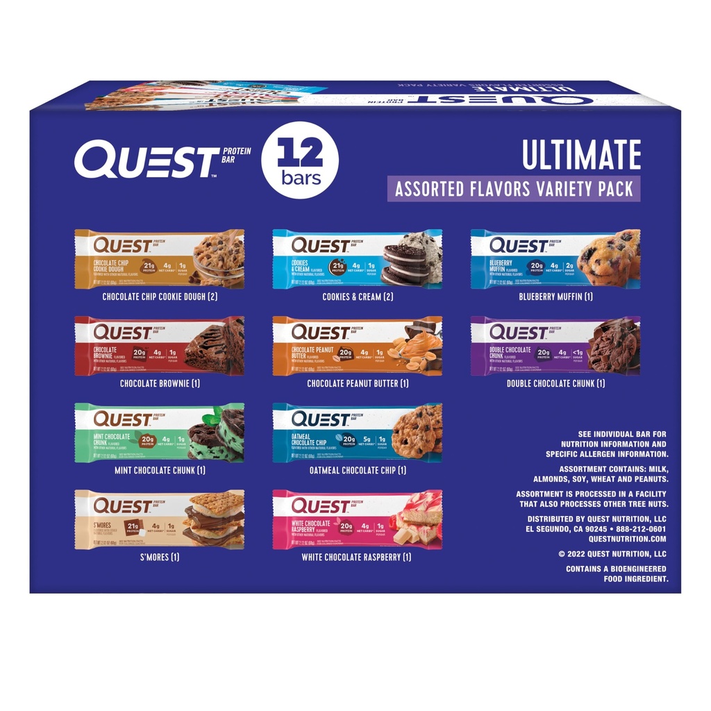Quest Nutrition Ultimate Variety Pack Protein Bary, Wysokie białka, Niskie węglowodany, Gluten Free, Keto Friendly, 12 Hrabia