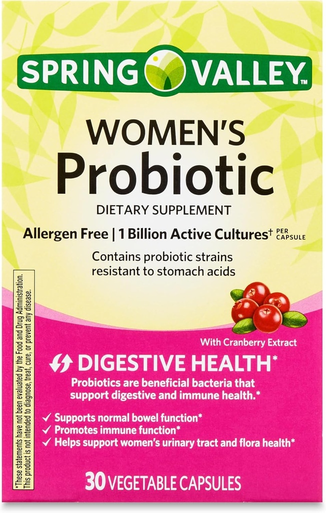 Women 's Probiotic Supplement with Prebiotic Inulin & Cranberry - Digestive, Urnary, & Immune Health Support, 1 Billion Active Cultures, 8 Strains, 30 Count Capsules - Gut Health Probiotics for Women