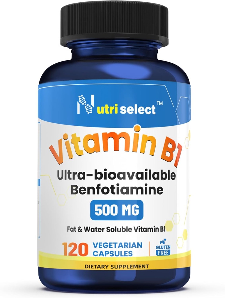 120 Kapsułki zawierające 500 mg witaminy B1, opracowane z benfotiaminą, i jest Non- GMO, Wegan i Gluten- Free (1)