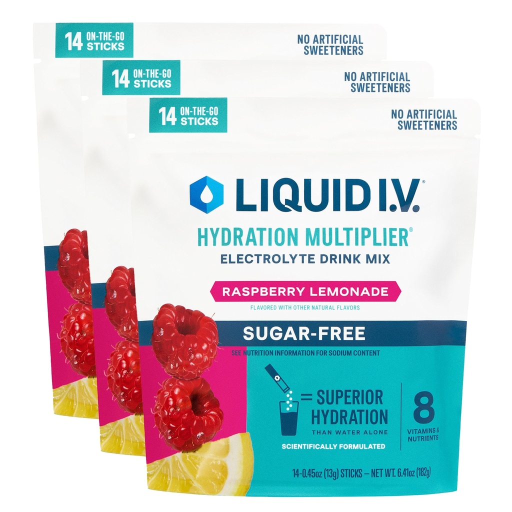 Płyn I.V. ® Nawodnienie Multiplier ® Cukier - Lemoniada malinowa 124; Piwo w proszku Electrolyte Mix 124; 3 Pack (42 Słupki)