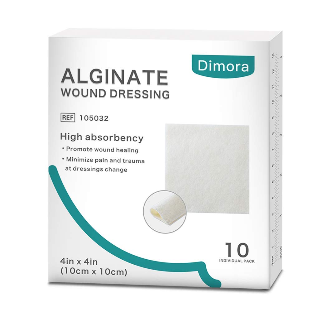 Dimora Alginat wapnia opatrunek, 4 "x 4" Łaty, 10 Indywidualne sterylne Pads, Miękkie i Wysoko Absorbent opatrunek Gauze, Non-Stick Patting