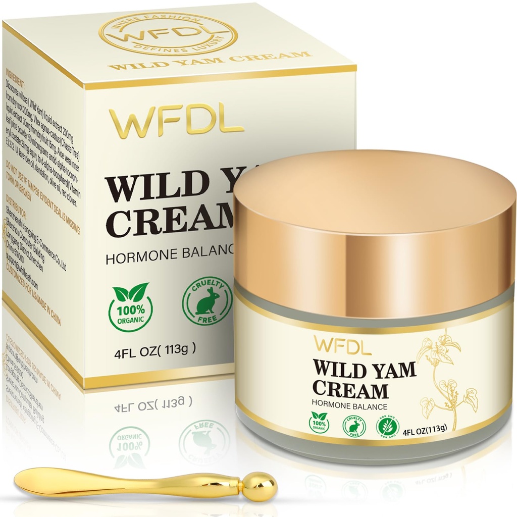 Organic Wild Yam Cream z czerwoną koniczyną, krem nawilżający dla kobiet, zawiera wnioskodawcę (4 unce)