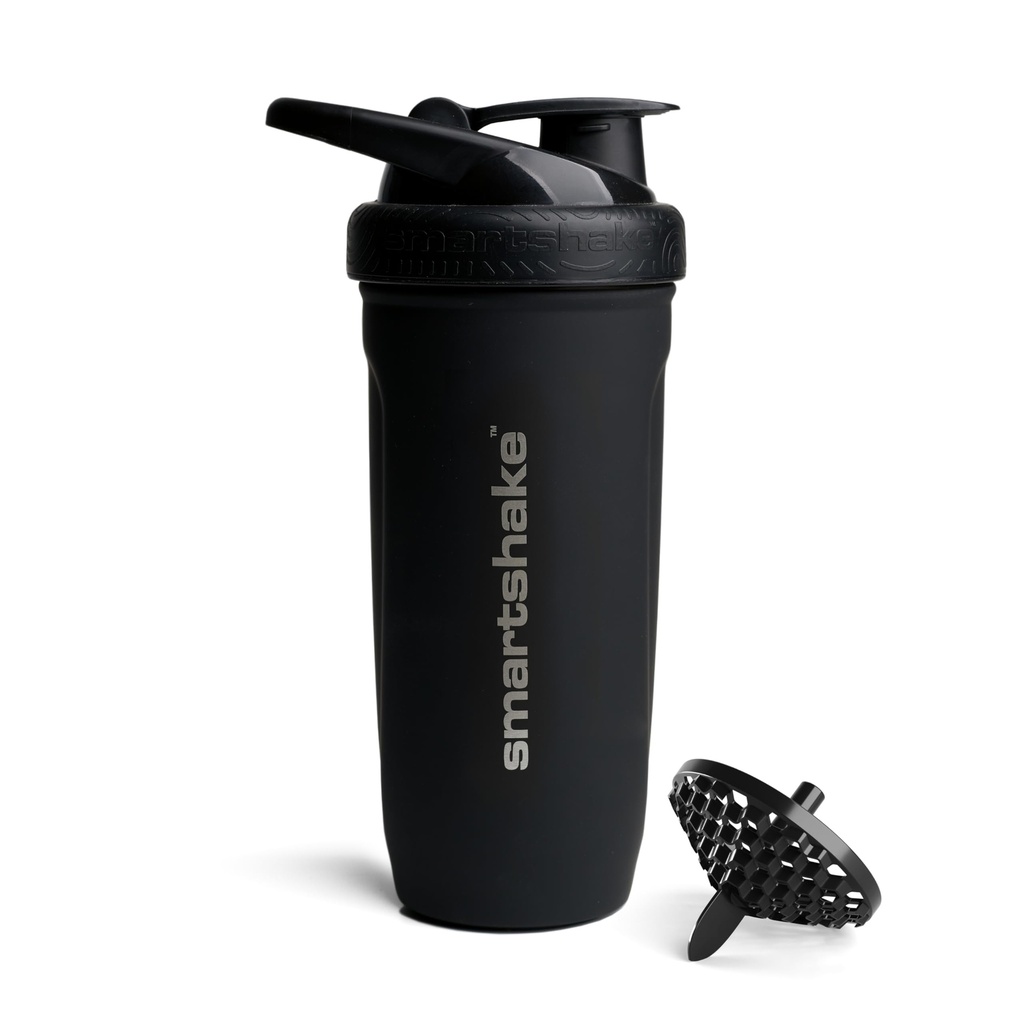 Smartshake Reforce Stainless Steel Protein Shaker Butelka - Nieizolowany Unisex Gym Butelka Biżuteria 124; Butelki metalowe Shaker - 900 ml 124; 30 oz - Leakproof Screw- On Lid - DEHP & BPA Free (Czarny)